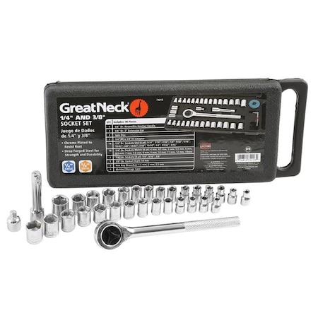 1/4 And 3/8 In. Drive Metric And SAE Ratchet And Socket Set